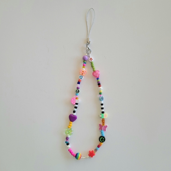 Rainbow Beaded Phone Charm - Picture 1 of 6